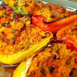 Stuffed Peppers with Rice, Peas and Mushrooms
