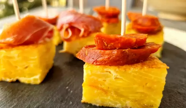 Potato Tortilla Tapas with Jamon and Chorizo